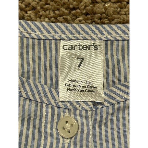 Carter's Girls Shirt Dress Tunic Size 7 Blue White Pinstripe Red Belt - Picture 3 of 4